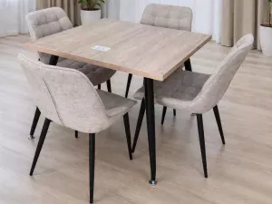Table de Cuisine Moko Carrée 90×90 cm – Effet Bois avec Pieds Métal Noir