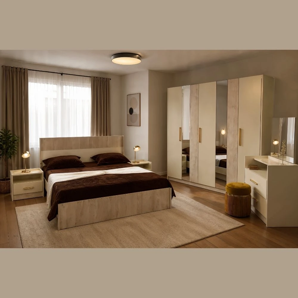Chambre à Coucher ZENA 5 Portes – Beige Marbré 1 Chambre à Coucher ZENA 5 Portes – Beige Marbré